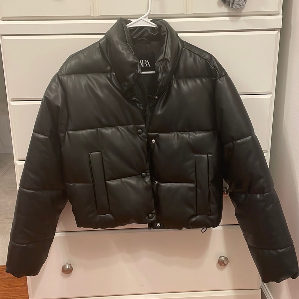 Zara Leather Puffer Jacket